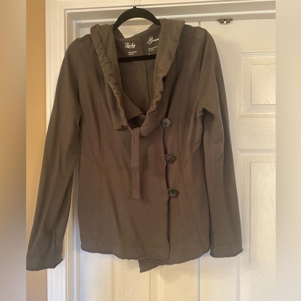 Lucky dark olive green hooded jacket.